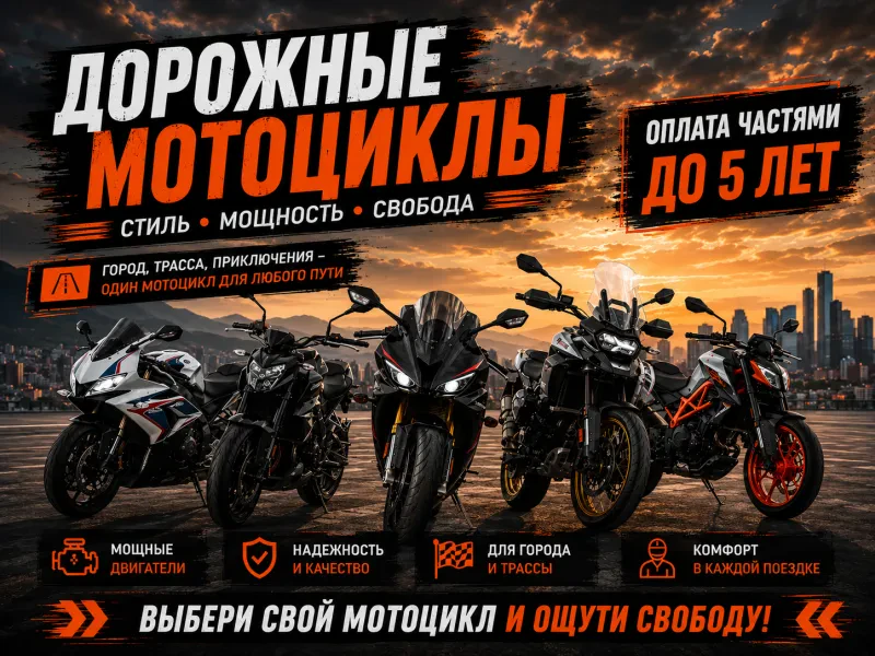 Дорожные мотоциклы в кредит и оплата частями до 5 лет